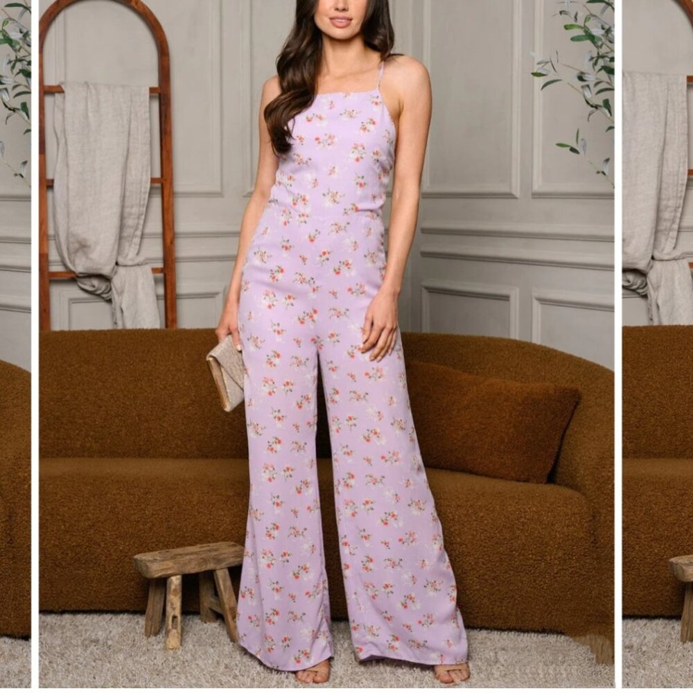 NEW Floral Halter Wide Leg Floral Jumpsuit